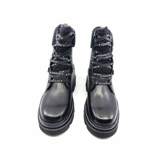 Ash Siberia Faux Fur & Leather Black Women's Combat Boots - NWT Size 7 - Picture 4 of 13